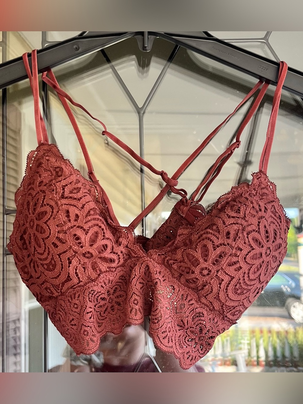 Aerie Floral Lace Bralette in Rust Red, Size M